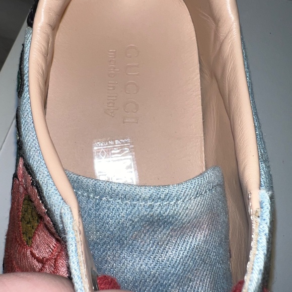 Gucci, Low Top Embroidered Sneakers, Floral Denim Ace, Size 10.5 - Picture 11 of 14
